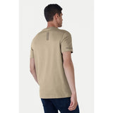 Beige polyester men's casual half sleeve solid crew neck T-shirt - perfect for everyday wear