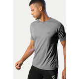 Grey polyester men's casual half sleeve crew neck t-shirt with solid design