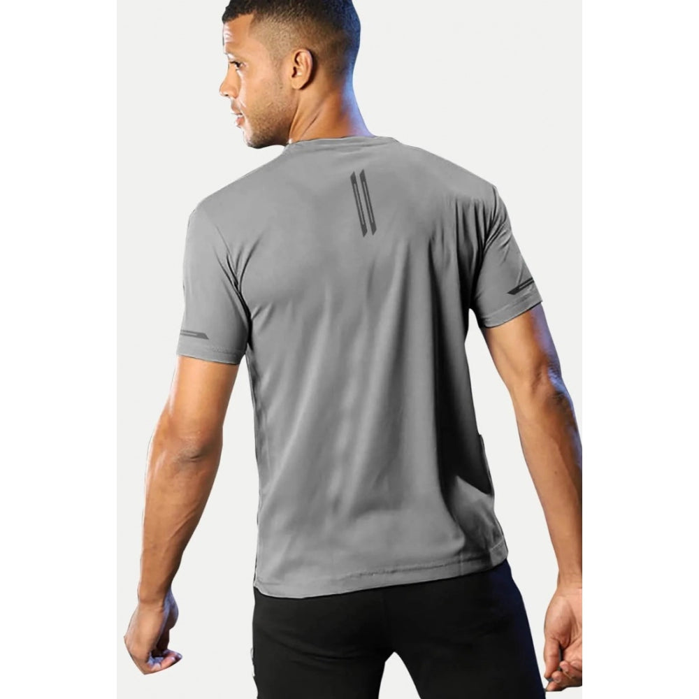 Grey polyester men's casual half sleeve solid crew neck t-shirt - regular fit, wearable and stylish for everyday use