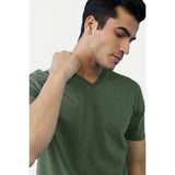 Green cotton men's casual half-sleeve V-neck t-shirt with solid design
