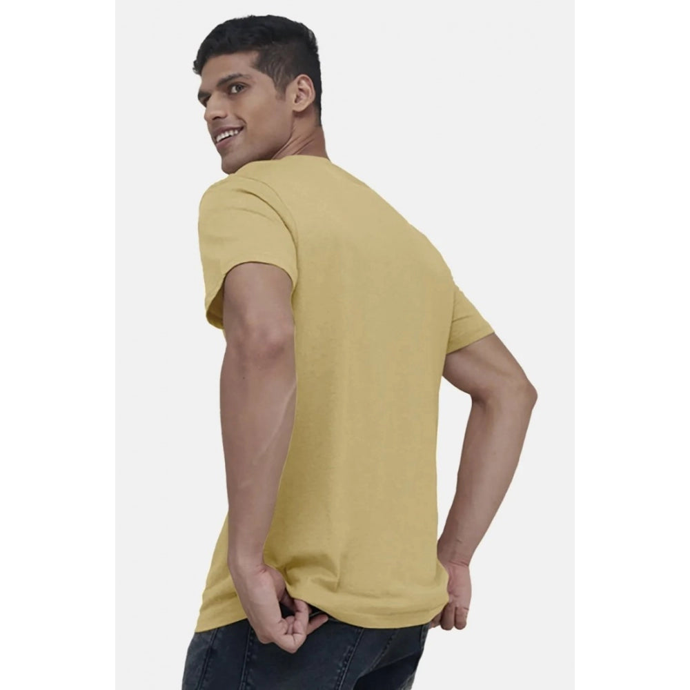 Sand cotton men's casual half sleeve V-neck t-shirt, solid design for everyday wear