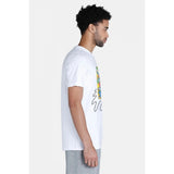 White printed polyester men's casual half sleeve crew neck T-shirt with typographic print