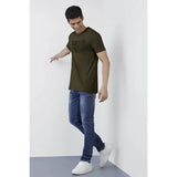 Dark Green Cotton Typographic Printed Men's Casual Half-Sleeve T-Shirt