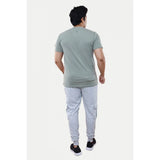 Grey cotton half sleeve printed men's casual crew neck t-shirt with typographic design on chest