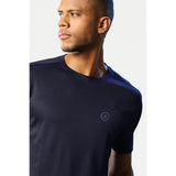 Navy polyester men's casual half sleeve solid crew neck T-shirt - regular fit, wearable on a hanger