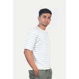White striped cotton men's casual half-sleeve crew neck T-shirt with regular fit