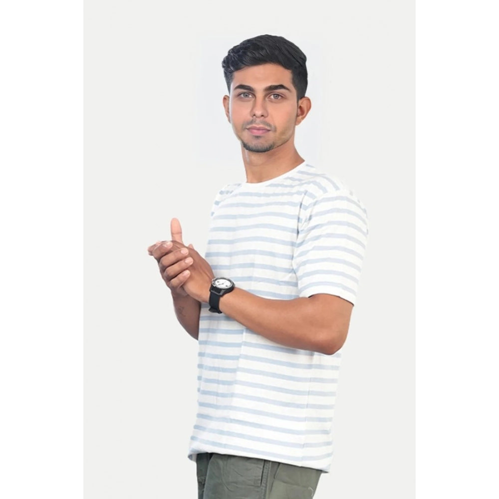 White striped cotton men's casual half-sleeve crew neck T-shirt - regular fit