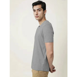 Grey Melange cotton men's casual half sleeve V-neck t-shirt - solid style for everyday wear