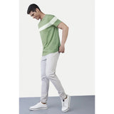 Light Green striped cotton men's casual half sleeve crew neck T-shirt for relaxed fit