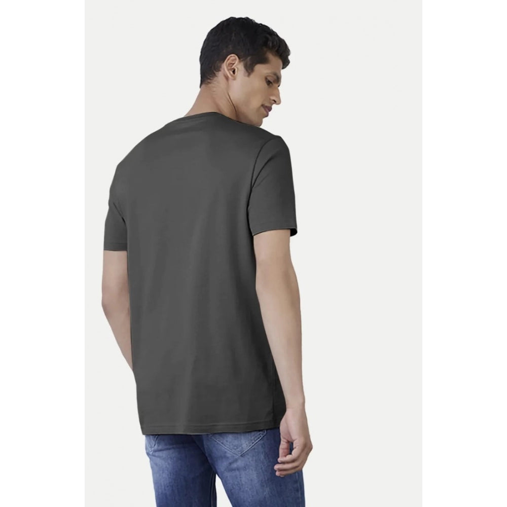 Black printed cotton casual half sleeve crew neck t-shirt for men - comfortable fit, vibrant design on display