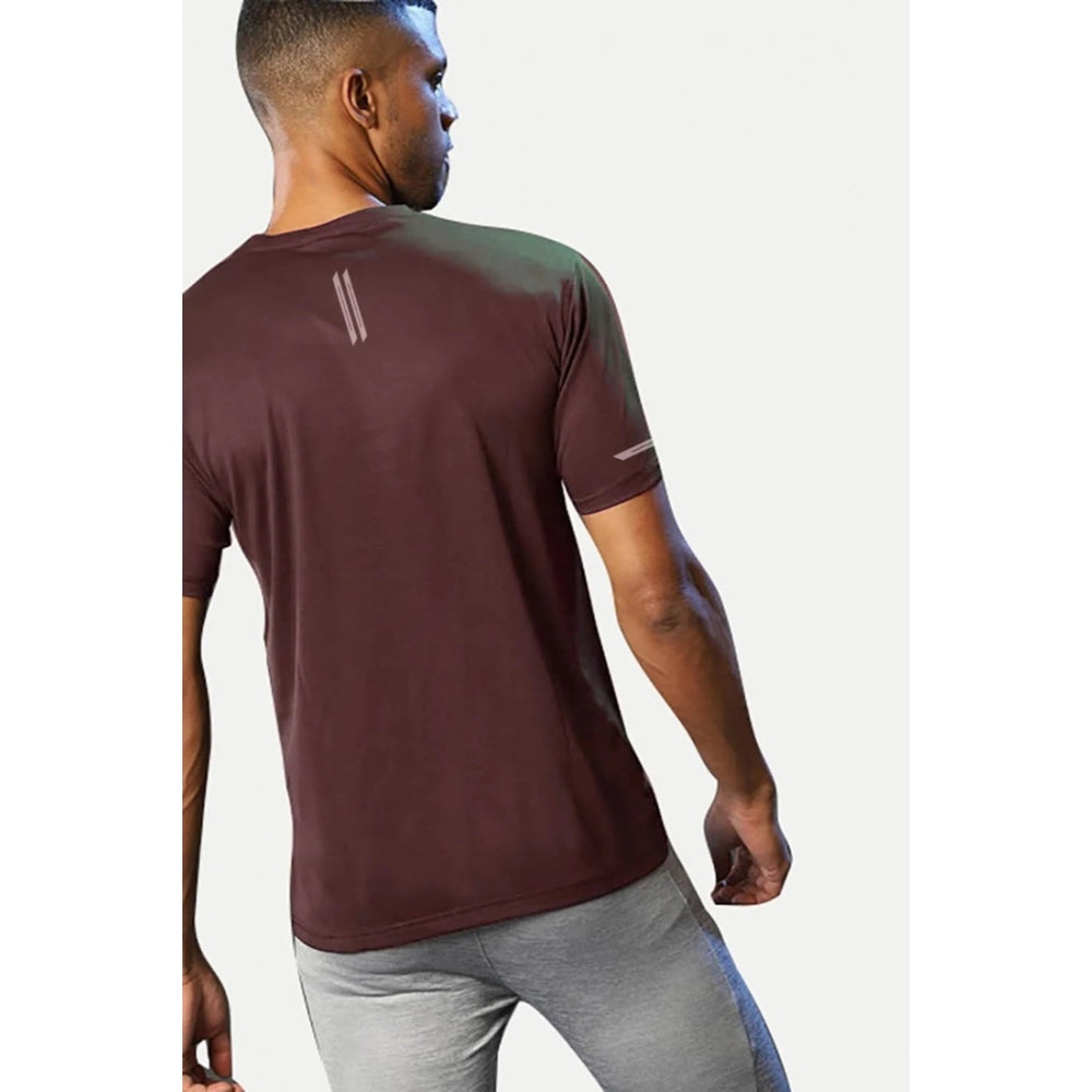 Maroon solid polyester men's casual half sleeve crew neck t-shirt with regular fit, ideal for everyday wear