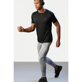 Black polyester men's casual half sleeve crew neck t-shirt with solid design, suitable for everyday wear