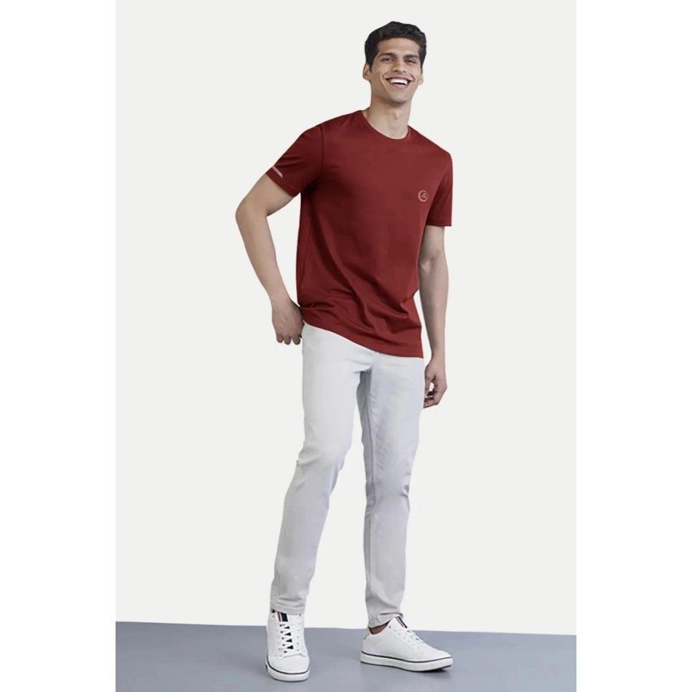 Maroon solid polyester men's casual half sleeve crew neck t-shirt - ideal for everyday wear