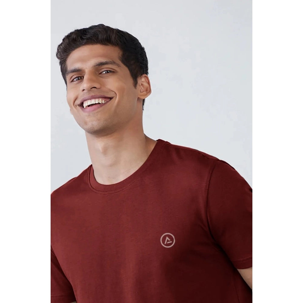 Maroon polyester men's casual half sleeve crew neck t-shirt - solid design for everyday wear