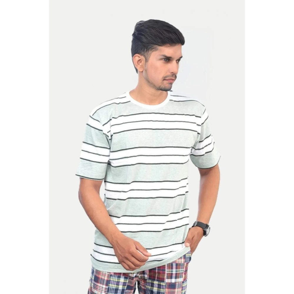 White striped cotton men's casual half sleeve crew neck t-shirt with regular fit