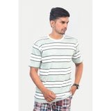 White striped cotton men's casual half sleeve crew neck t-shirt with regular fit