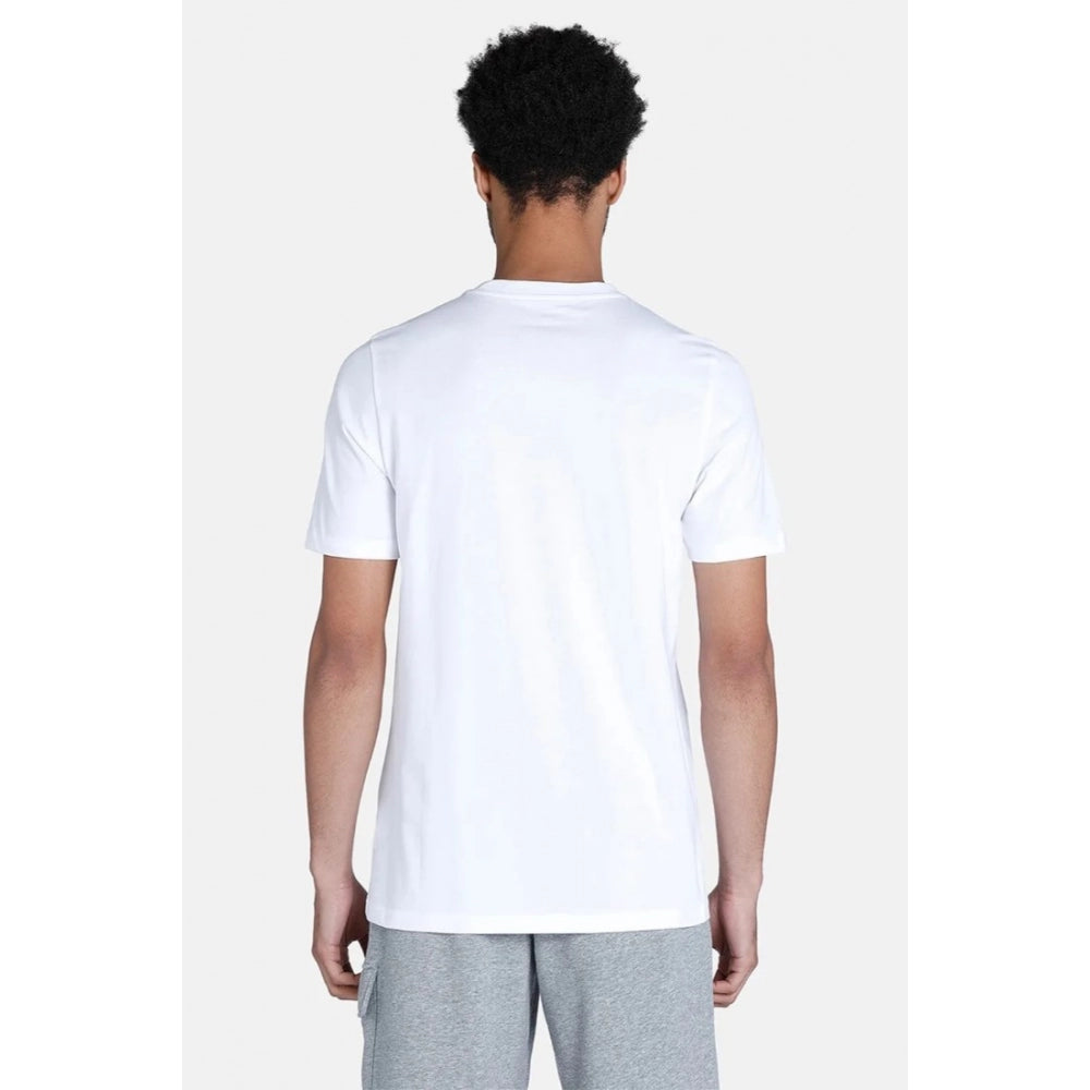 Men's white casual half sleeve typographic printed polyester crew neck T-shirt with comfort fit - close-up view