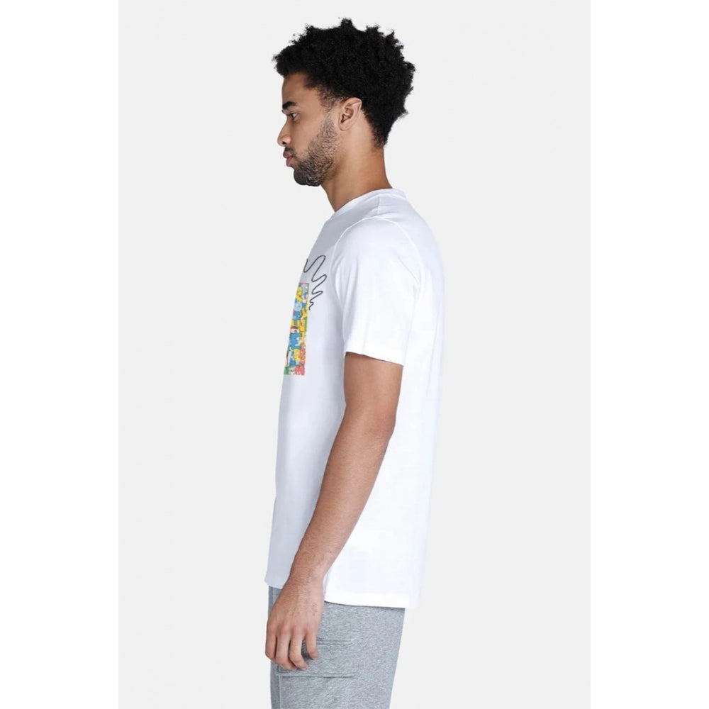 White polyester men's casual half sleeve typographic print crew neck t-shirt