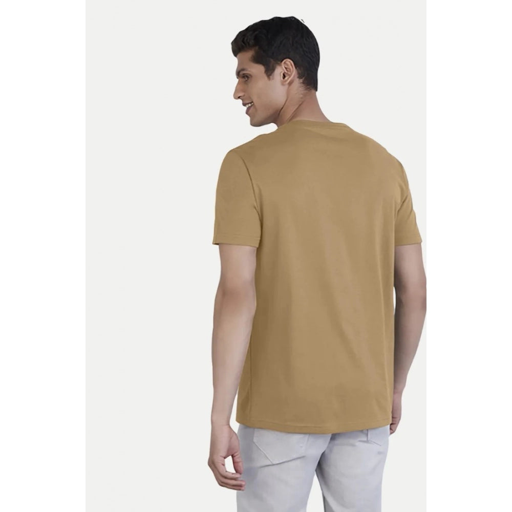 Men's casual half sleeve digital printed sand cotton crew neck T-shirt on mannequin, regular fit