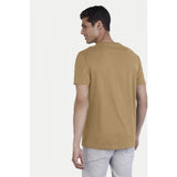 Men's casual half sleeve digital printed sand cotton crew neck T-shirt on mannequin, regular fit