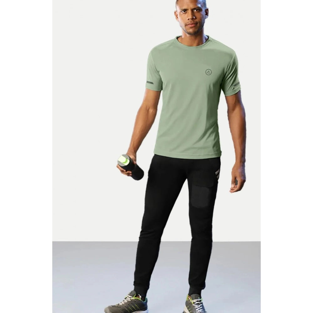 Men's casual half-sleeve solid Pista polyester crew neck T-shirt - regular fit for everyday wear