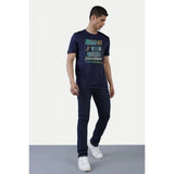 Navy typographic print crew neck men's casual half sleeve t-shirt, comfortable fit for casual wear