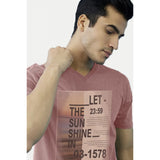 Coral digital printed cotton half-sleeve crew neck t-shirt for men on display