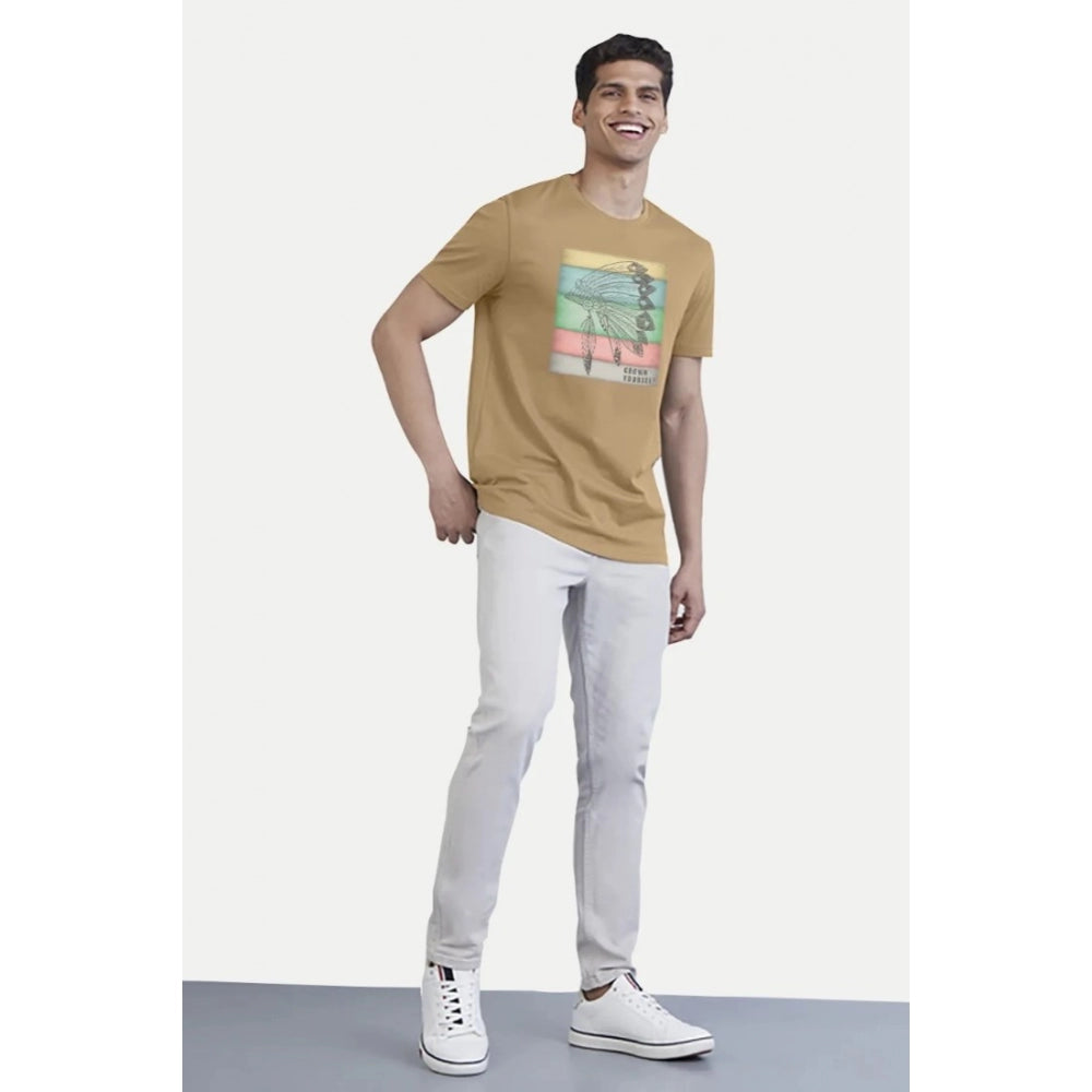 Sand cotton crew neck digital print t-shirt for men, half sleeve casual wear