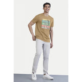 Sand cotton crew neck digital print t-shirt for men, half sleeve casual wear