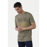 Olive printed cotton half sleeve crew neck t-shirt for men - casual typographic design