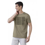 Green cotton men's casual half sleeve typographic printed crew neck T-shirt with relaxed fit