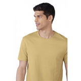 Men's sand polyester half sleeve solid crew neck t-shirt for casual wear - regular fit