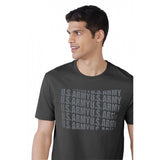Dark grey printed cotton half sleeve round neck casual t-shirt for men on display