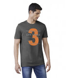 Black cotton men's casual half-sleeve printed crew neck T-shirt with vibrant design, comfortable fit