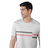 Light grey cotton men's casual half sleeve crew neck T-shirt with regular fit, solid pattern