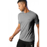 Grey polyester men's casual half-sleeve crew neck T-shirt - solid design for everyday wear