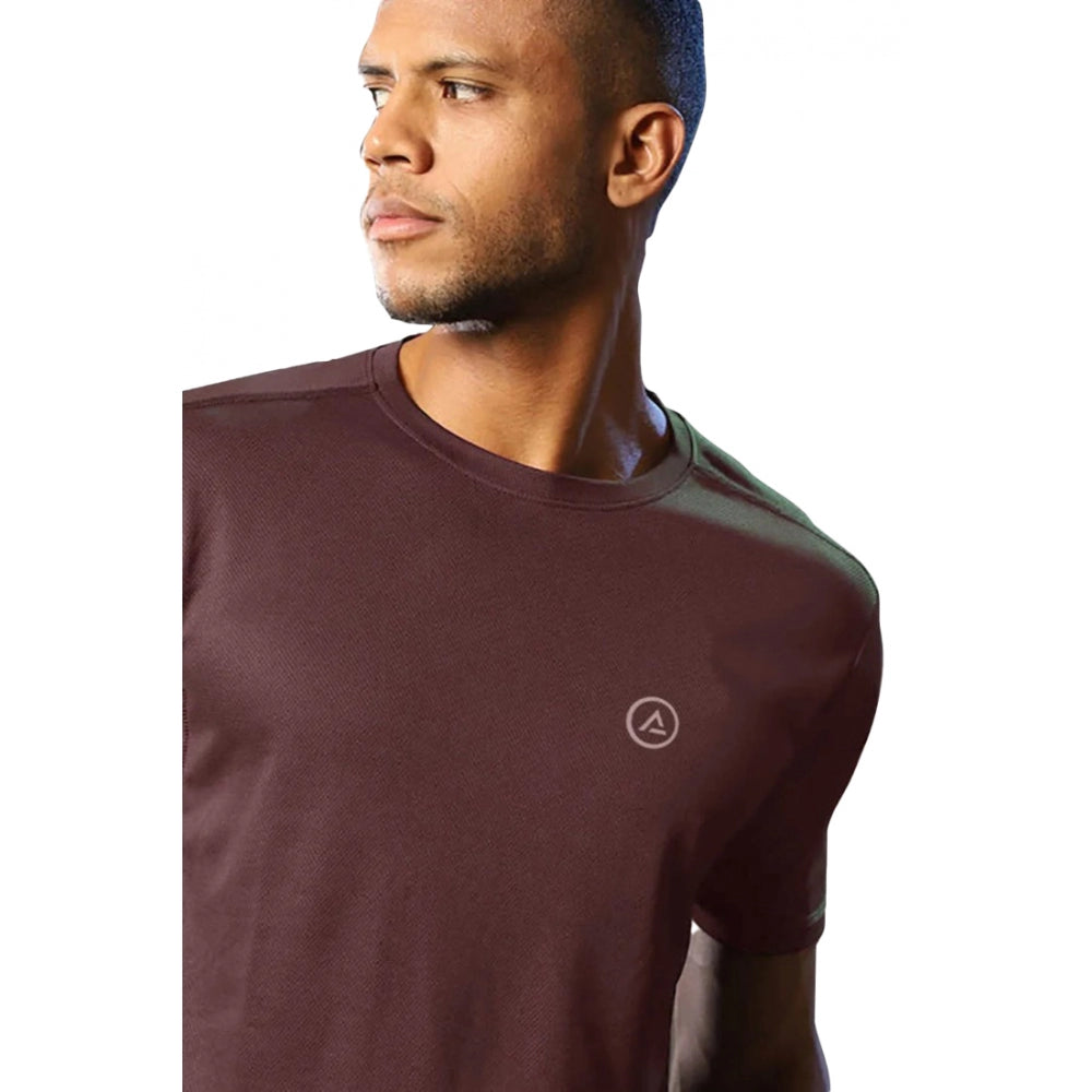Maroon solid polyester men's casual half sleeve crew neck t-shirt - regular fit for fashionable everyday wear