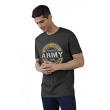 Black cotton men's casual half sleeve printed crew neck t-shirt with typographic pattern, relaxed fit