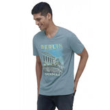 Teal digital printed cotton half-sleeve crew neck t-shirt for men - casual, regular fit style