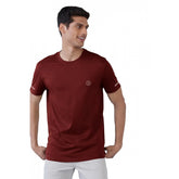 Maroon solid polyester men's casual half-sleeve crew neck T-shirt with regular fit