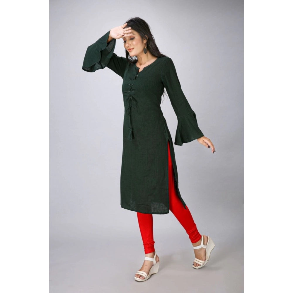 Dark green viscose rayon printed kurti for women's casual occasions - round neck, full sleeves