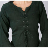 Dark green viscose rayon printed knee-length kurti for casual wear, round neck, full sleeves