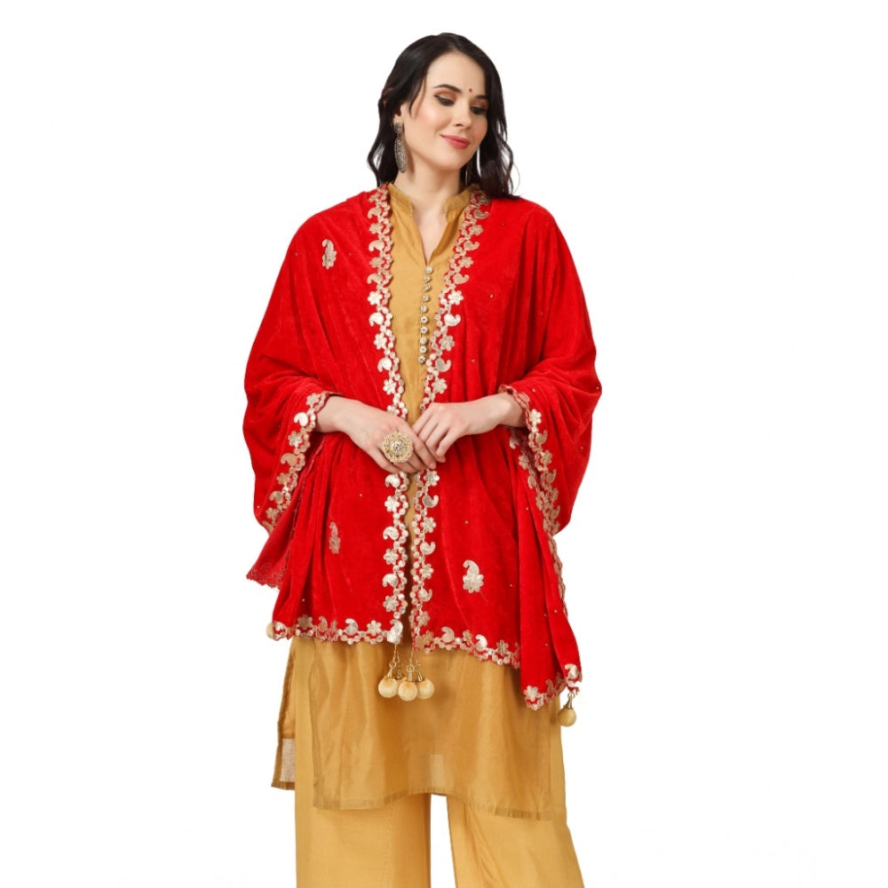 Red velvet Gotta Patti dupatta for women, festive occasion wear, 2.25 to 2.50 mtr length