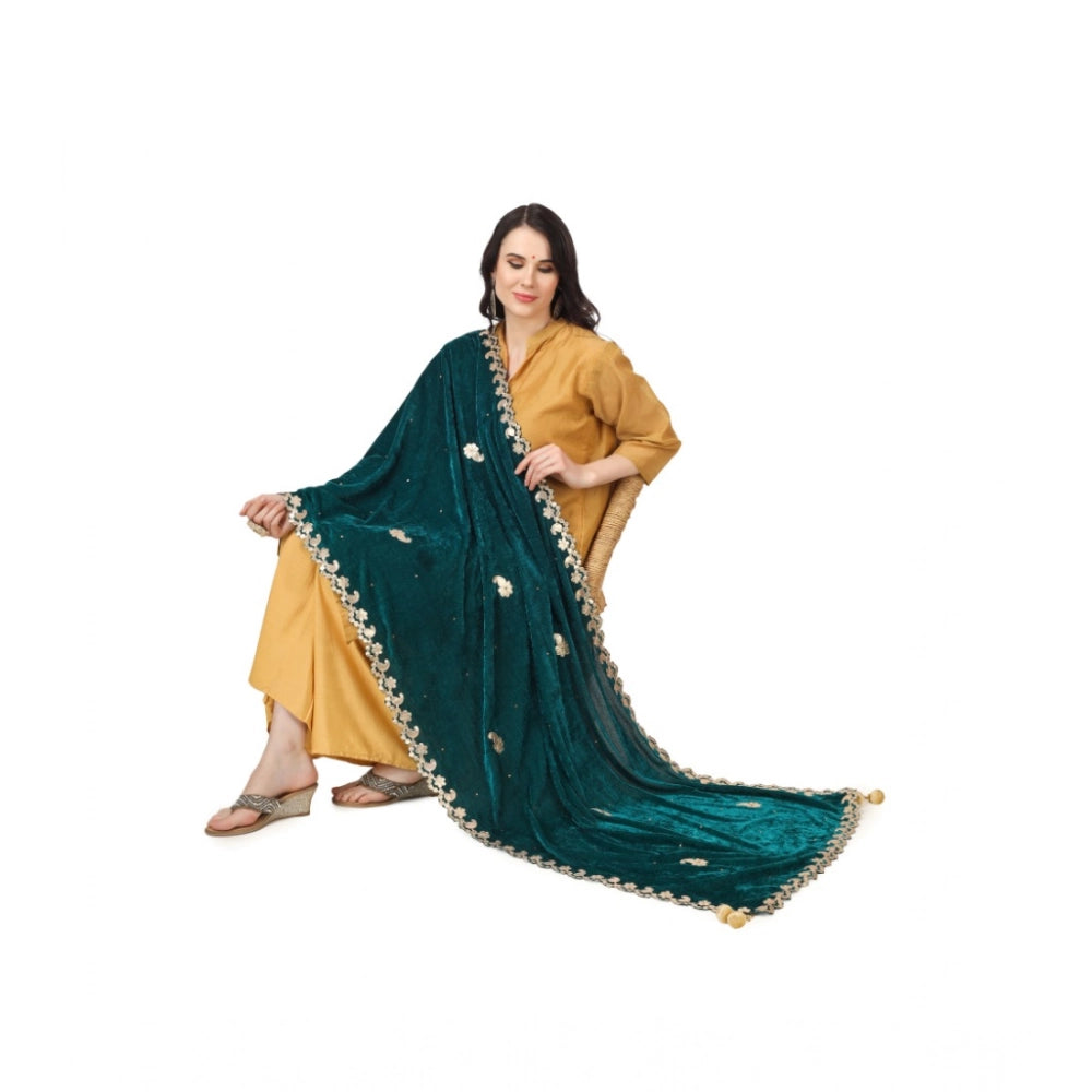 Dark green velvet Gotta Patti dupatta for festive occasions, 2.25-2.50 mtr length