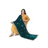Dark green velvet Gotta Patti dupatta for festive occasions (2.25-2.50 mtr)