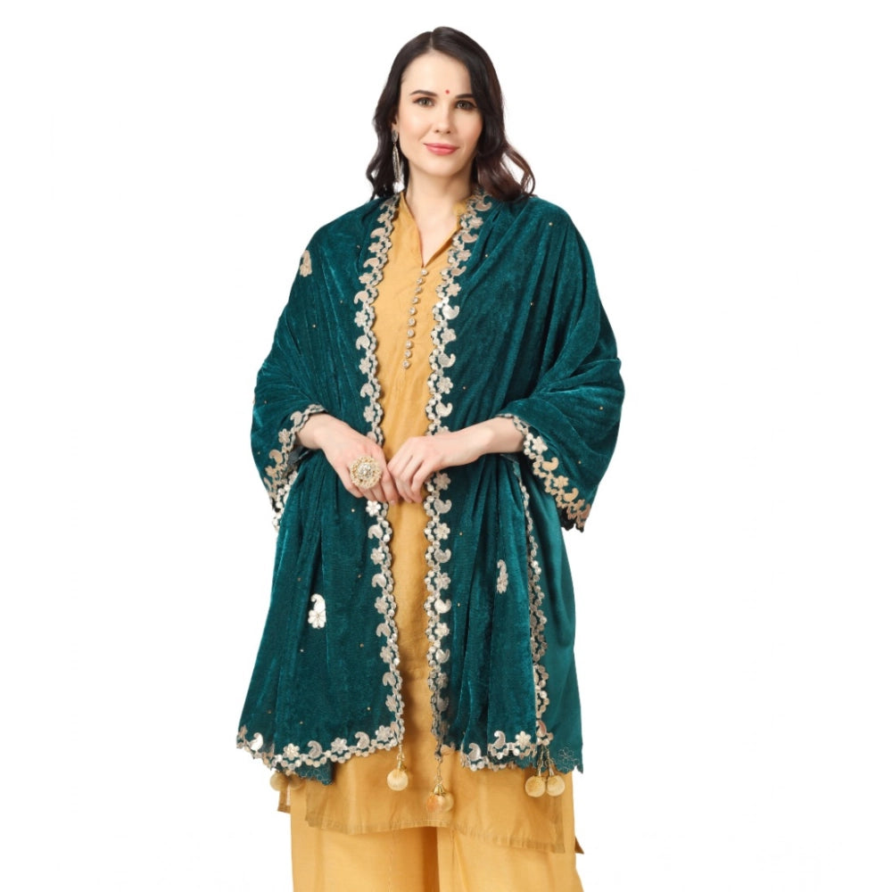Dark green velvet Gotta Patti dupatta for women festivals, 2.25-2.50 mtr length