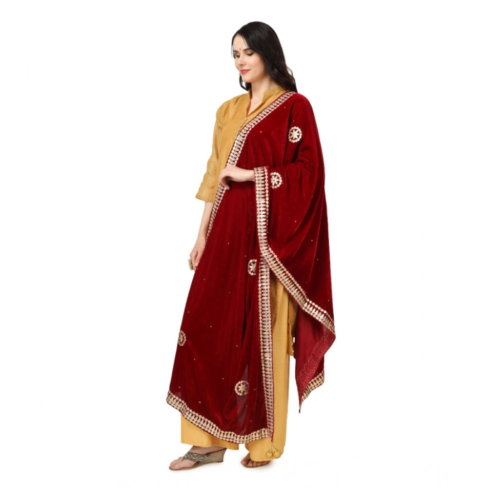 Maroon velvet Gotta Patti dupatta (2.25-2.50m), ideal for festive occasions