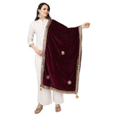 Purple velvet Gotta Patti dupatta for festive occasions, length 2.25-2.50m