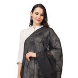 Black cotton embroidered dupatta for festive occasions, 2.25-2.50m length on mannequin