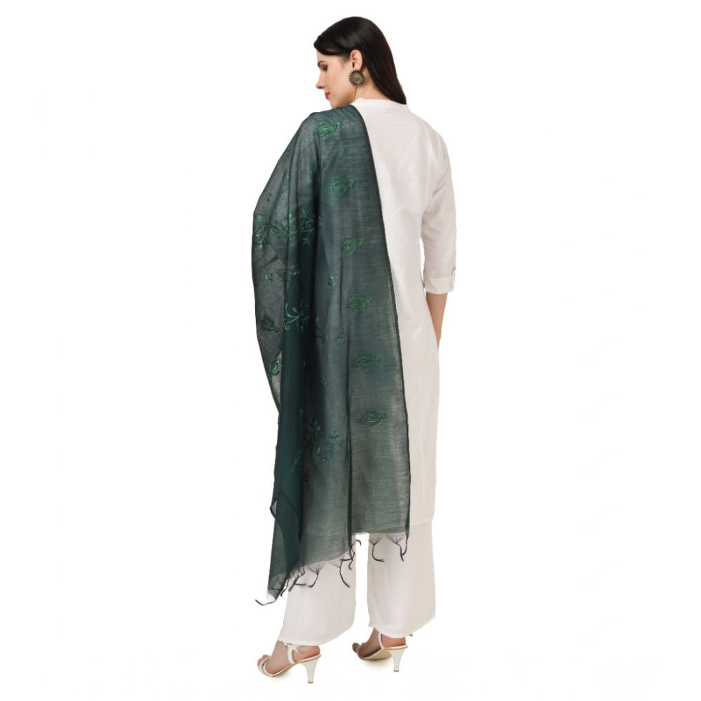 Green cotton embroidered dupatta for festive occasions, 2.25 - 2.50 mtr length